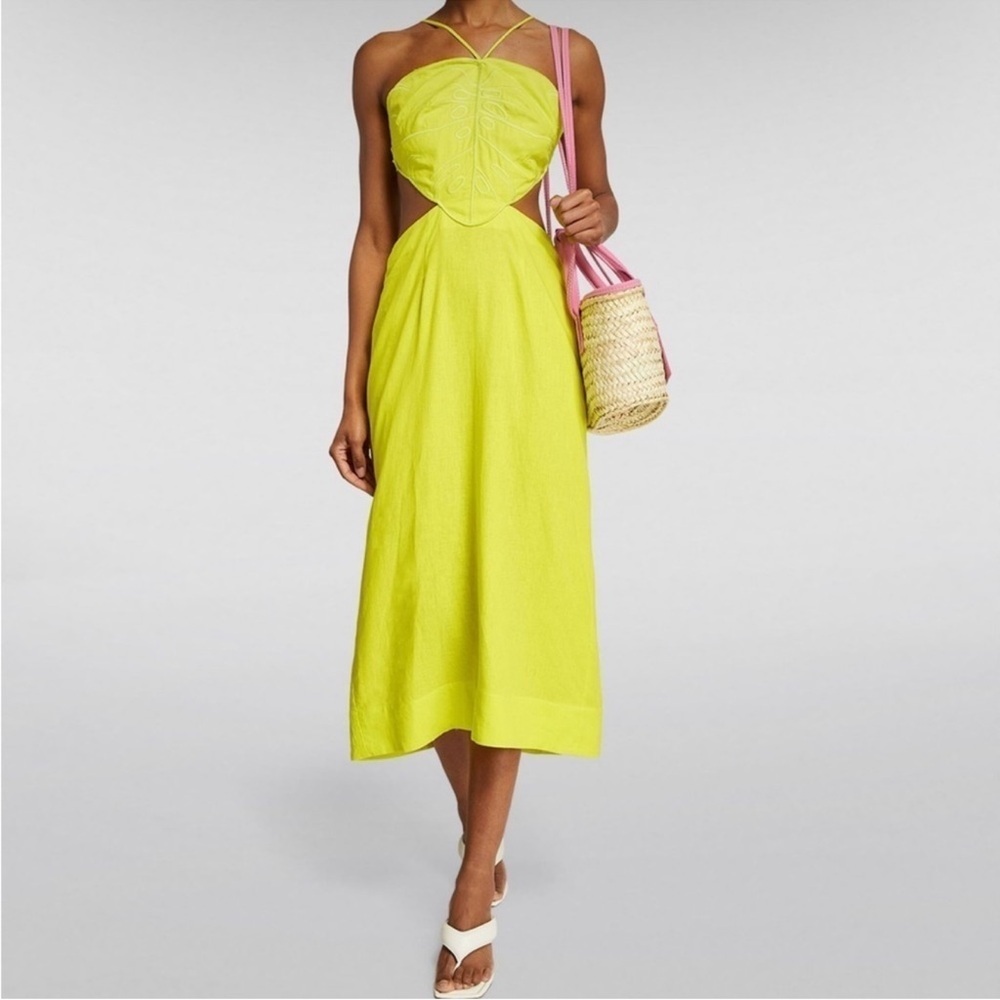 FARM Rio Neon Yellow Cutout Midi Dress